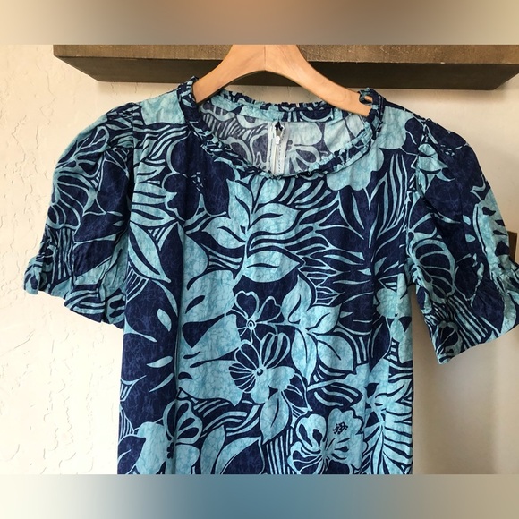 Hand made cotton Maxi-Midi floral tropical dress in torqoise blue•Fits like Med - Picture 2 of 12